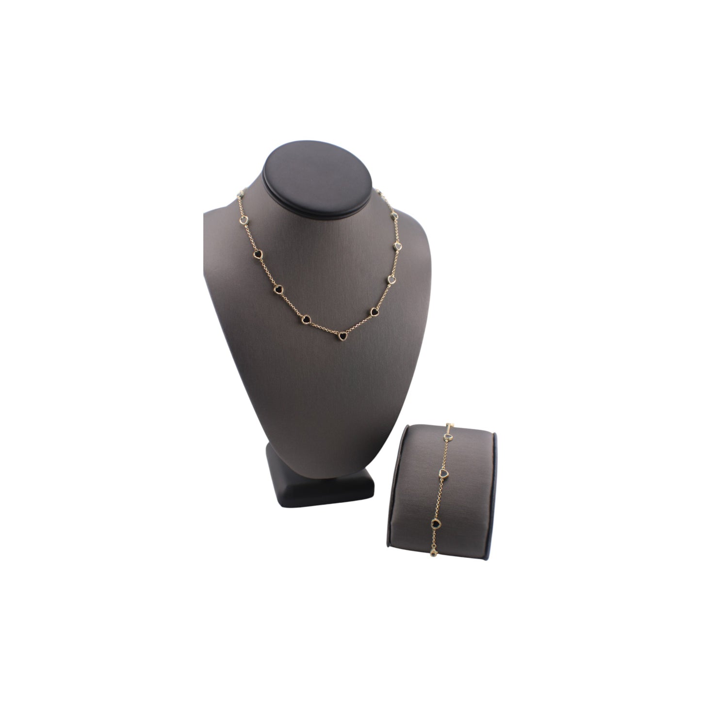 14KT Yellow Solid Gold Fancy Onyx Hart Link Chain