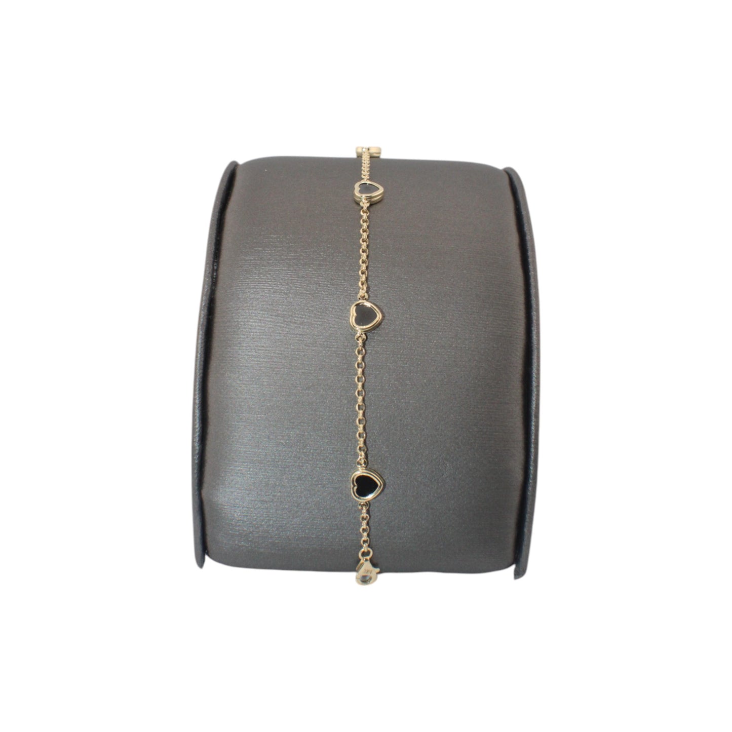 14KT Yellow Solid Gold Fancy Onyx Hart Link Chain