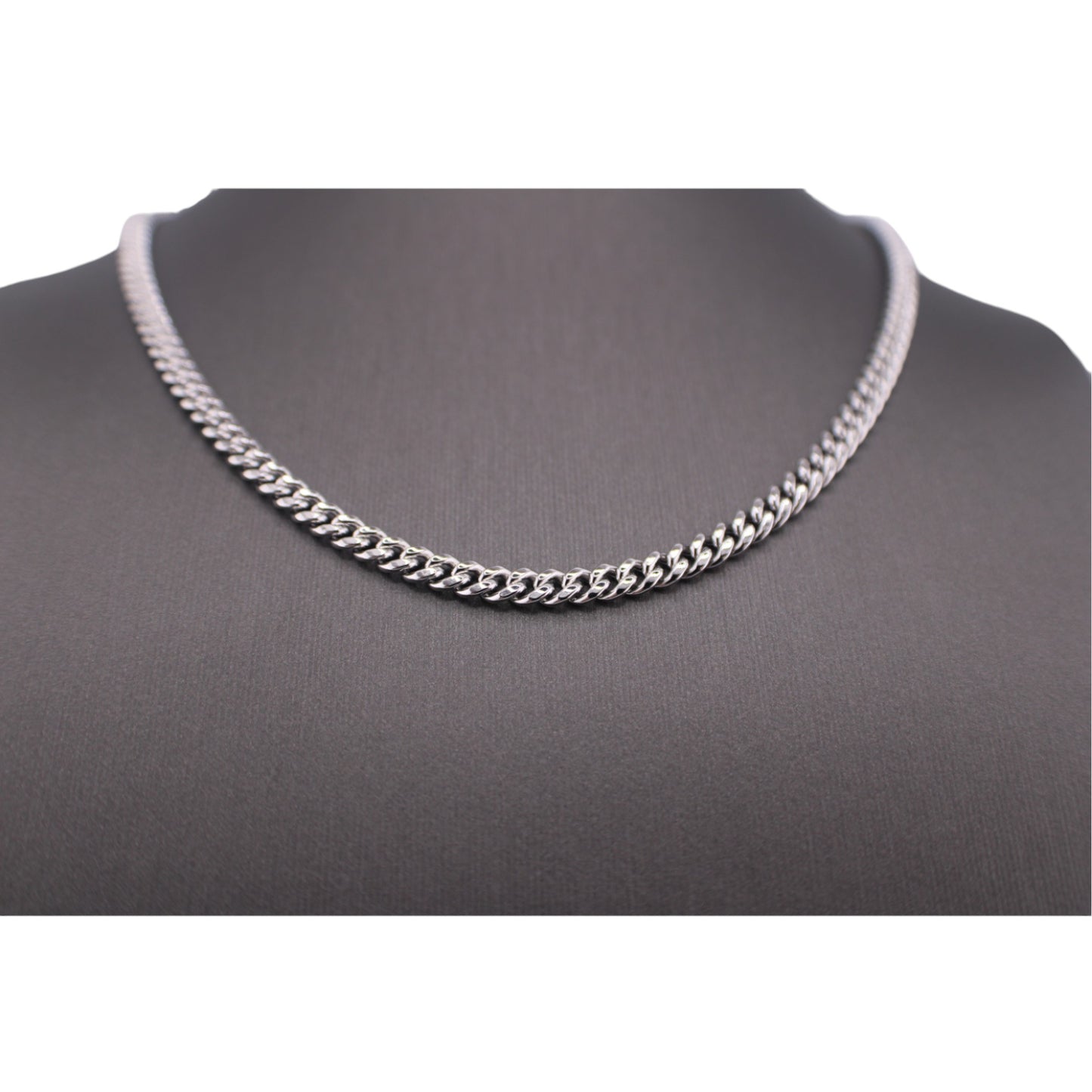 10KT White Gold Fancy Cuban-Link 4.5mm Semi-solid 18" Chain