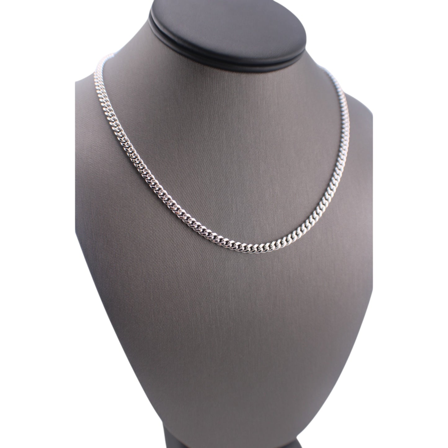 10KT White Gold Fancy Cuban-Link 4.5mm Semi-solid 18" Chain