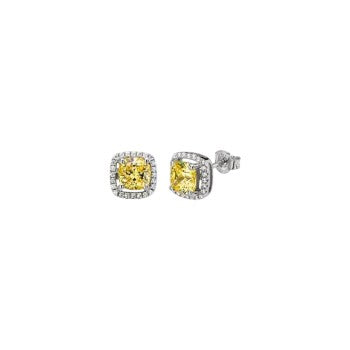 Silver Pendants Collection Chain 18" Square Design W/ Canary Cz
