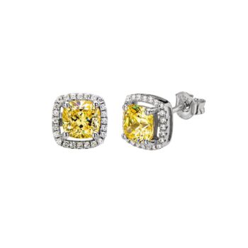 Silver Pendants Collection Chain 18" Square Design W/ Canary Cz
