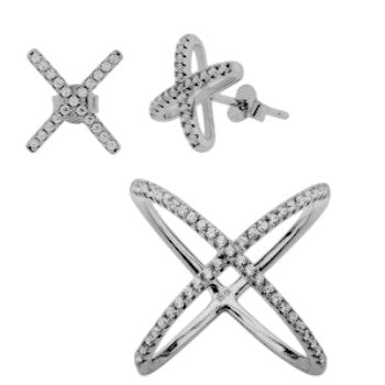 Silver Ring Collection 2-Row Design W/ White Cz
