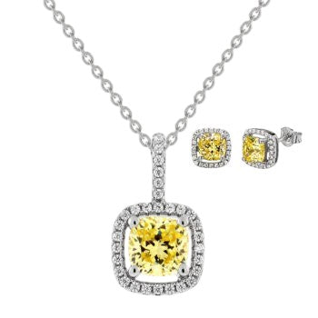 Silver Pendants Collection Chain 18" Square Design W/ Canary Cz
