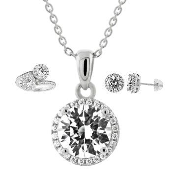 Silver Pendants Collection Chain 18" Round Design W/ White Cz.