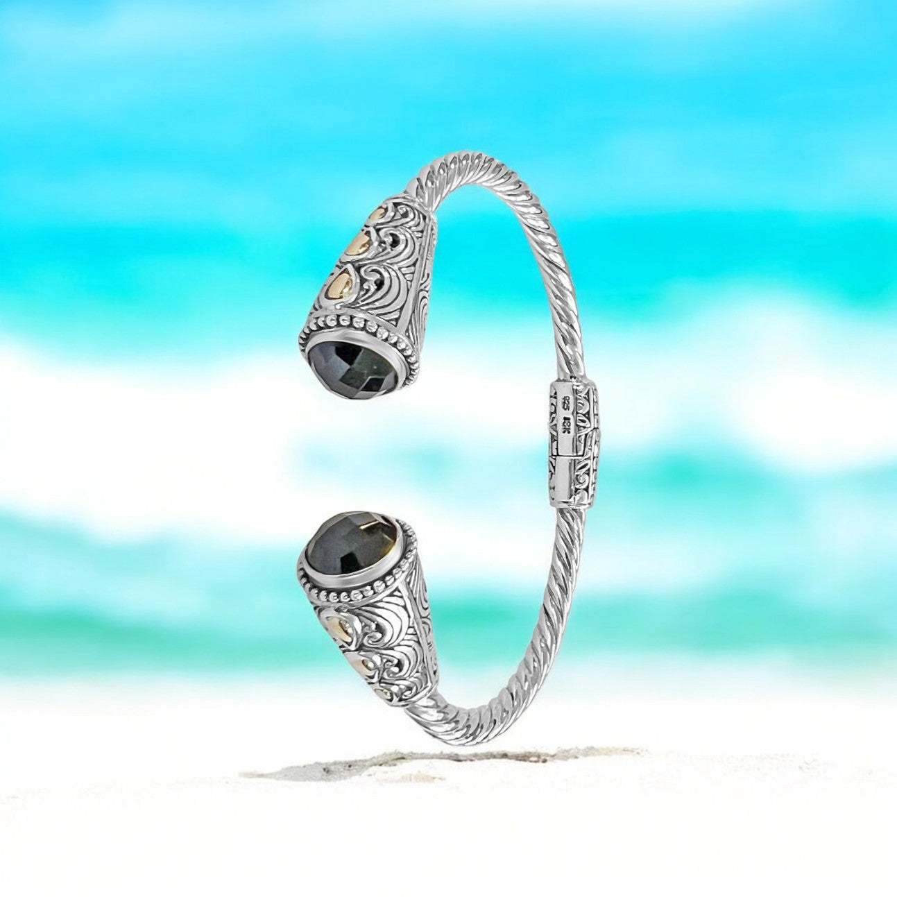 Bali Silver Collection W/ 18KT Onyx Wave & 3Teardrop Bali Bangles
