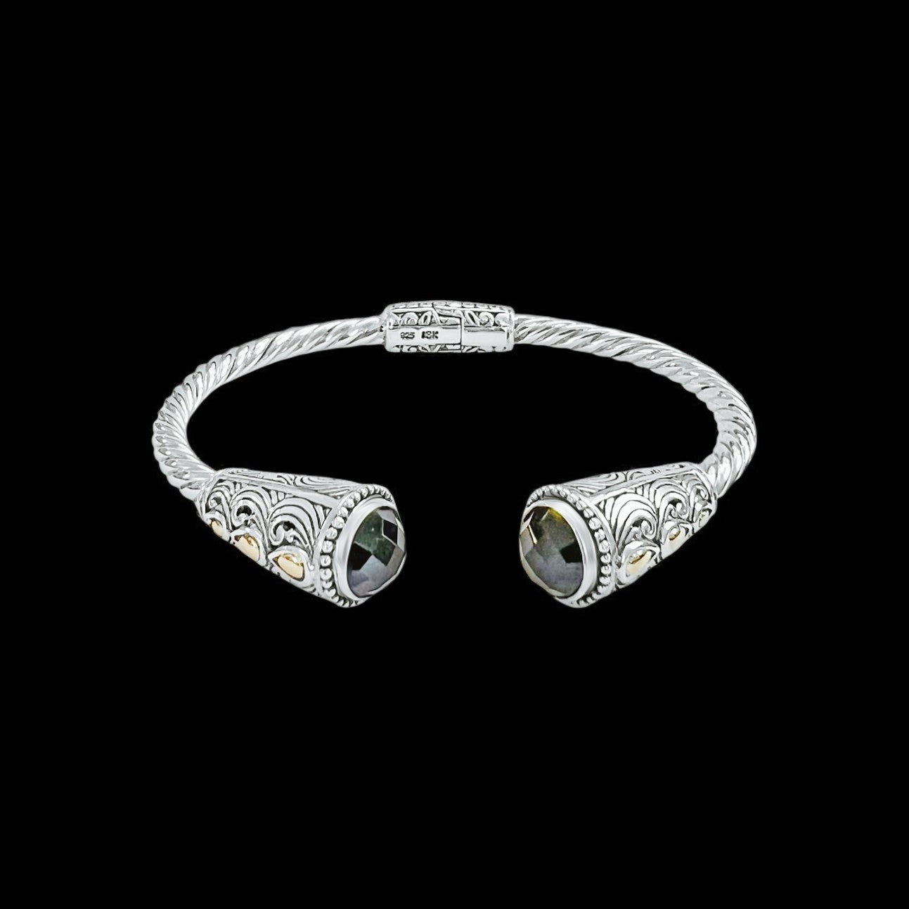 Bali Silver Collection W/ 18KT Onyx Wave & 3Teardrop Bali Bangles