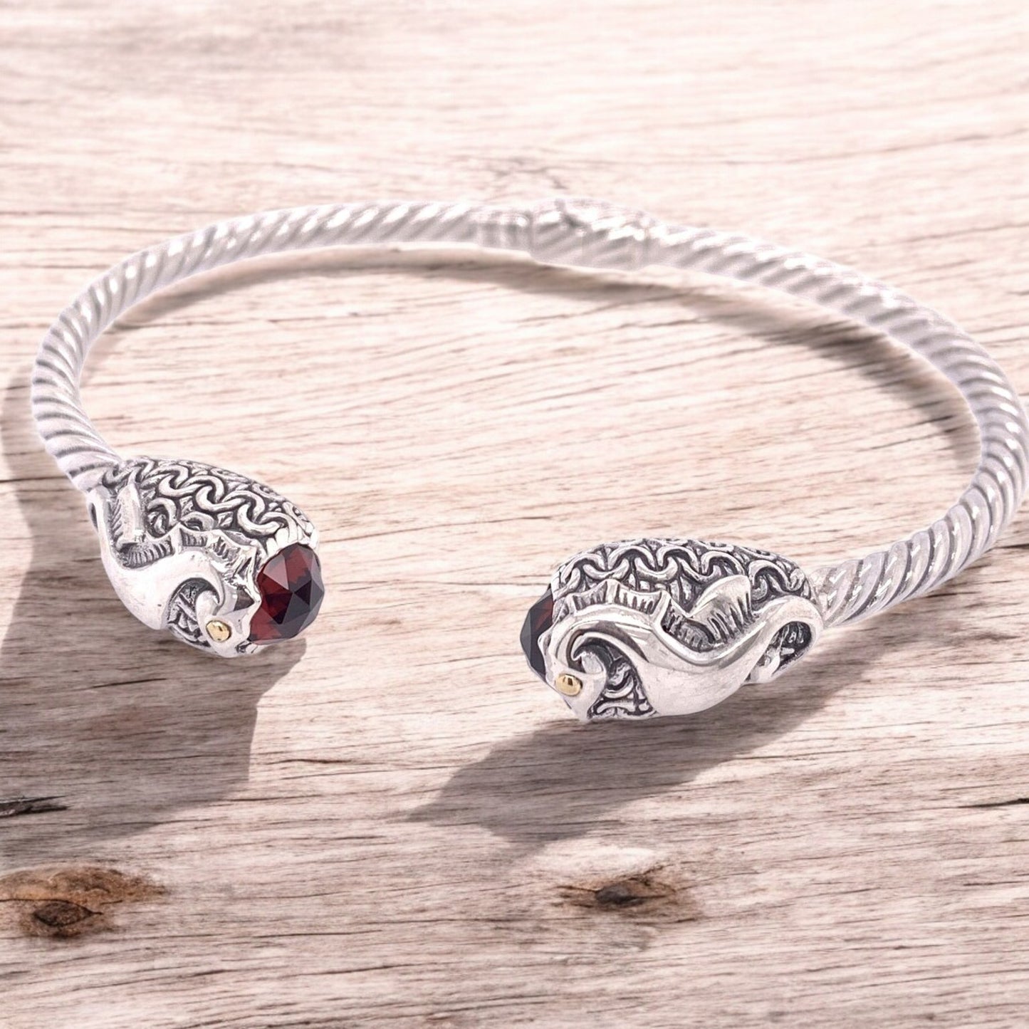 Bali Silver Collection W/ 18KT Garnet Seahorse Bali Bangles