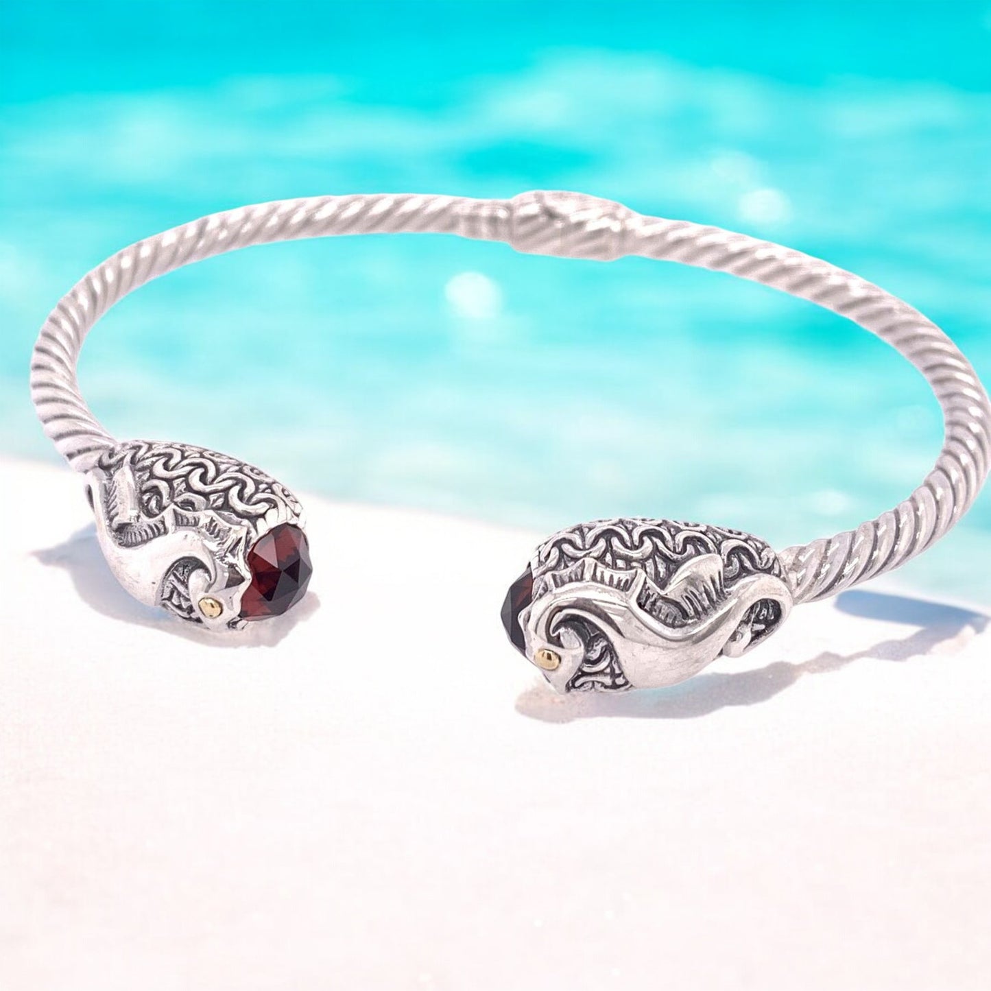 Bali Silver Collection W/ 18KT Garnet Seahorse Bali Bangles