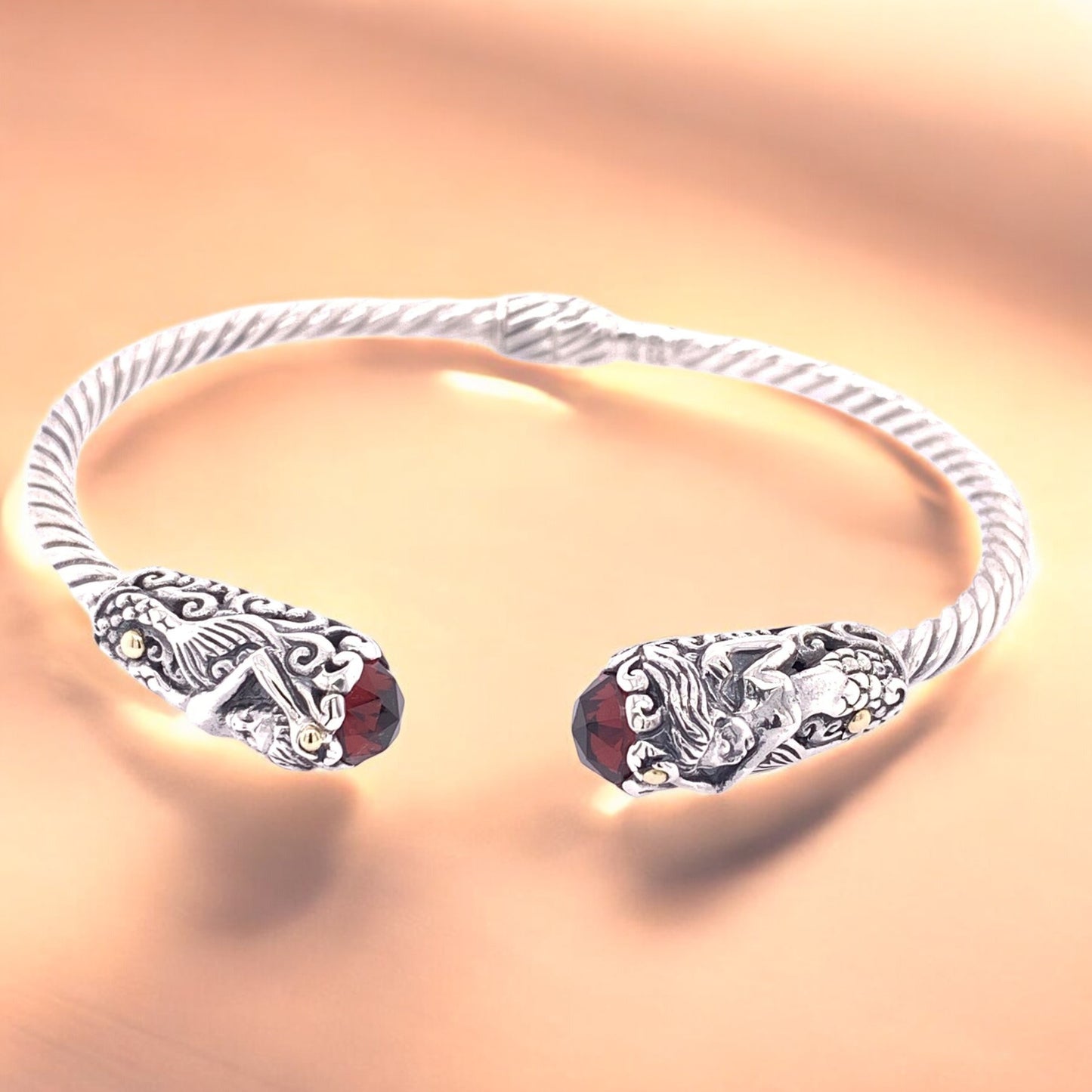 Bali Silver Collection W/ 18KT Garnet Mermaid Bali Bangles