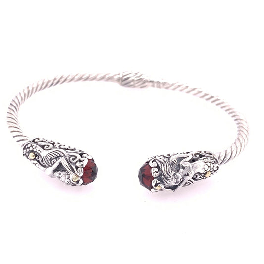 Bali Silver Collection W/ 18KT Garnet Mermaid Bali Bangles