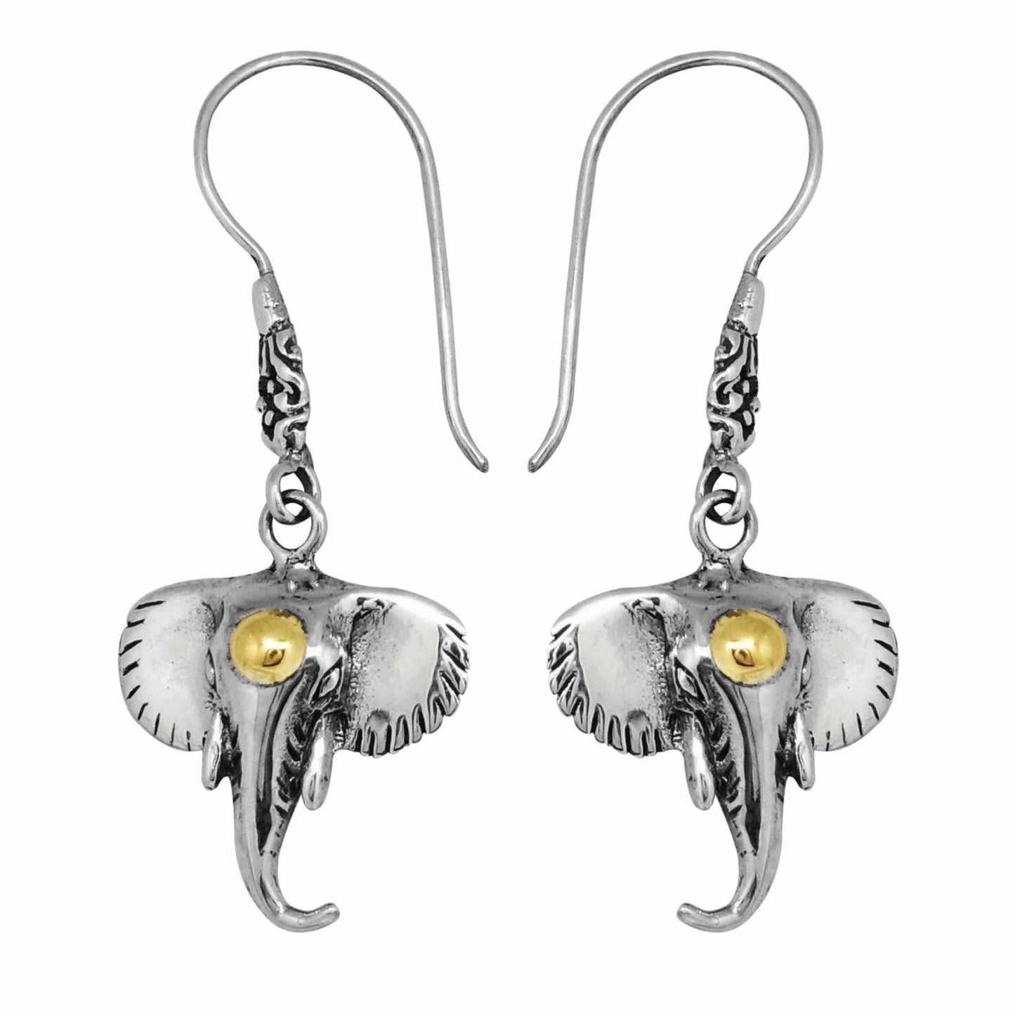 Bali Silver Collection W/18KT Elephant Lever back Earrings