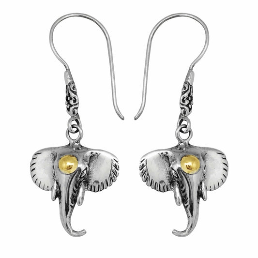 Bali Silver Collection W/18KT Elephant Lever back Earrings