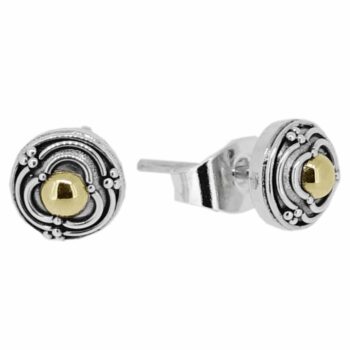 Bali Silver Collection W / 18Kt Doble Line Halo Stud Earring