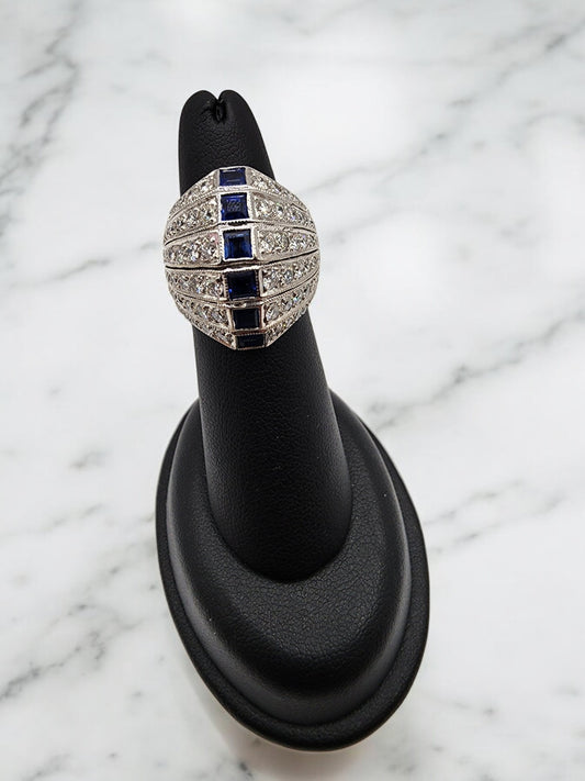 14KT White Gold 6Row 2.25ct Diamond Ring W/.75 Sapphire