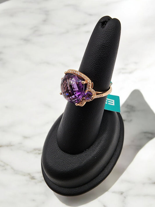 14KT Yellow Gold 7.65CTTW Amethyst& .20 Diamond Effy Ring