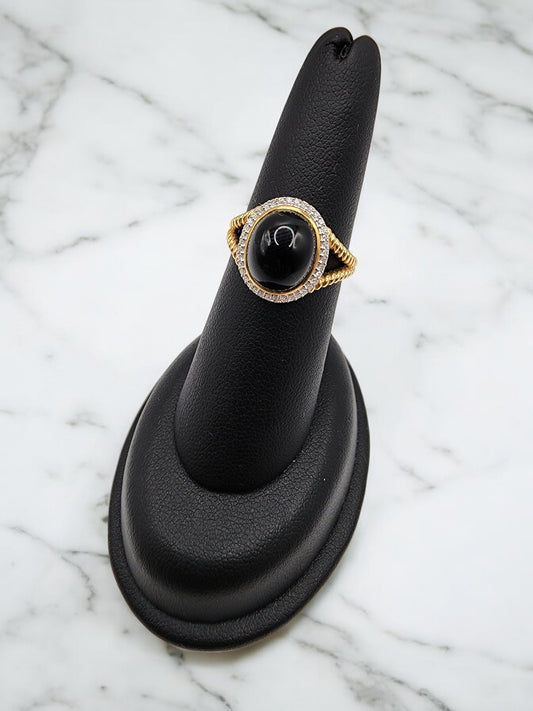 14KT Yellow Gold .10cttw Diamond & Halo Onyx Ring