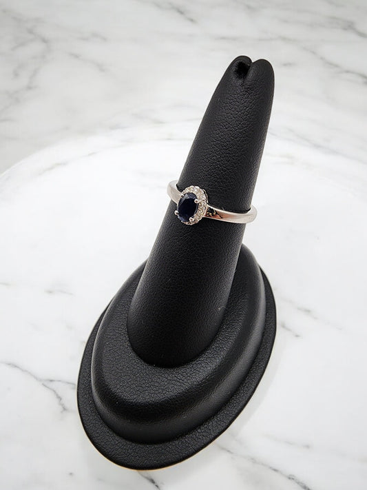 14KT White Gold Gen Sapphire w/ .10 Diamond Ring