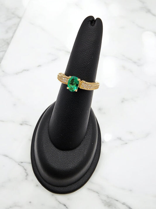14KT Yellow Gold/ Gen Recrys Emerald & .75cttw Diamond Ring