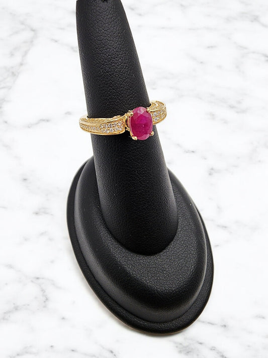 14KT Yellow Gold/ Gen Ruby & .75cttw Diamond Ring
