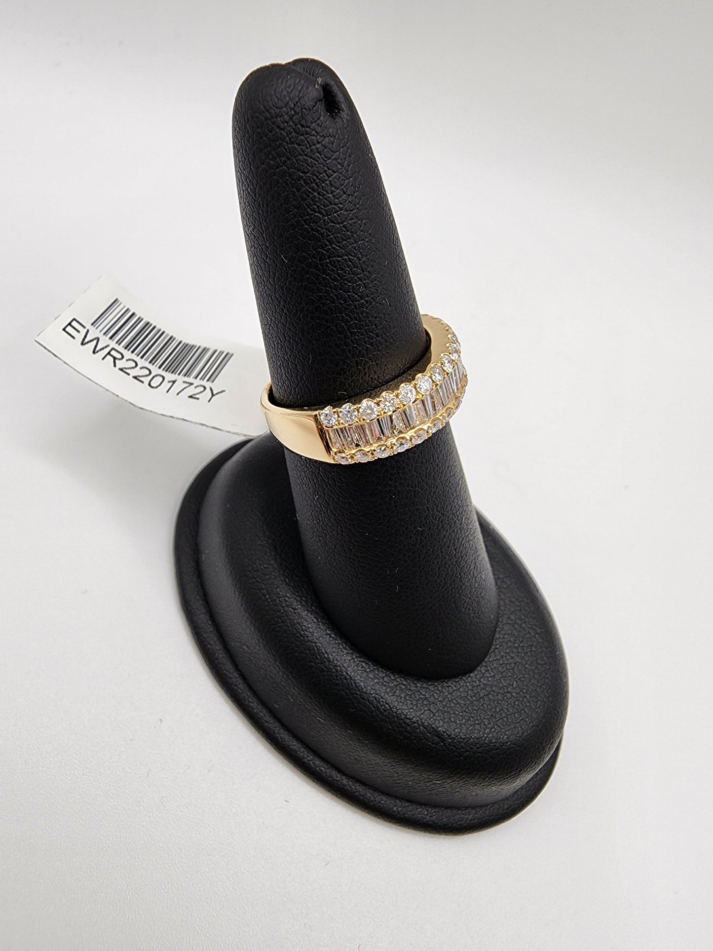 14KT Yellow Gold 3 Row 1.50cttw & Baguette Cut W/ White Diamond Ring