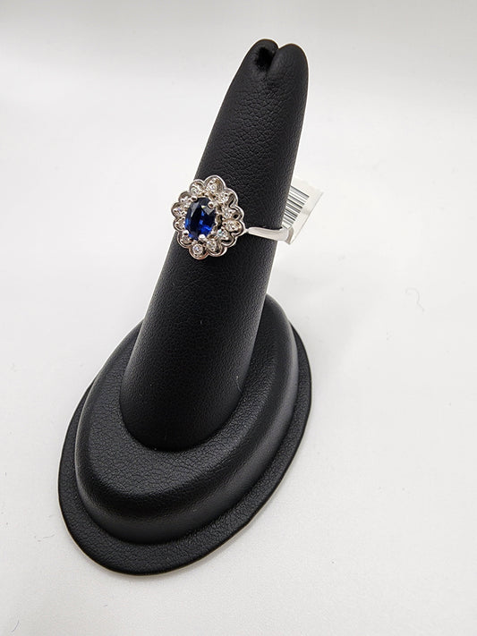 14KT White Gold Gen Sapphire w/ .55 & and .20 cttw Diamond Ring