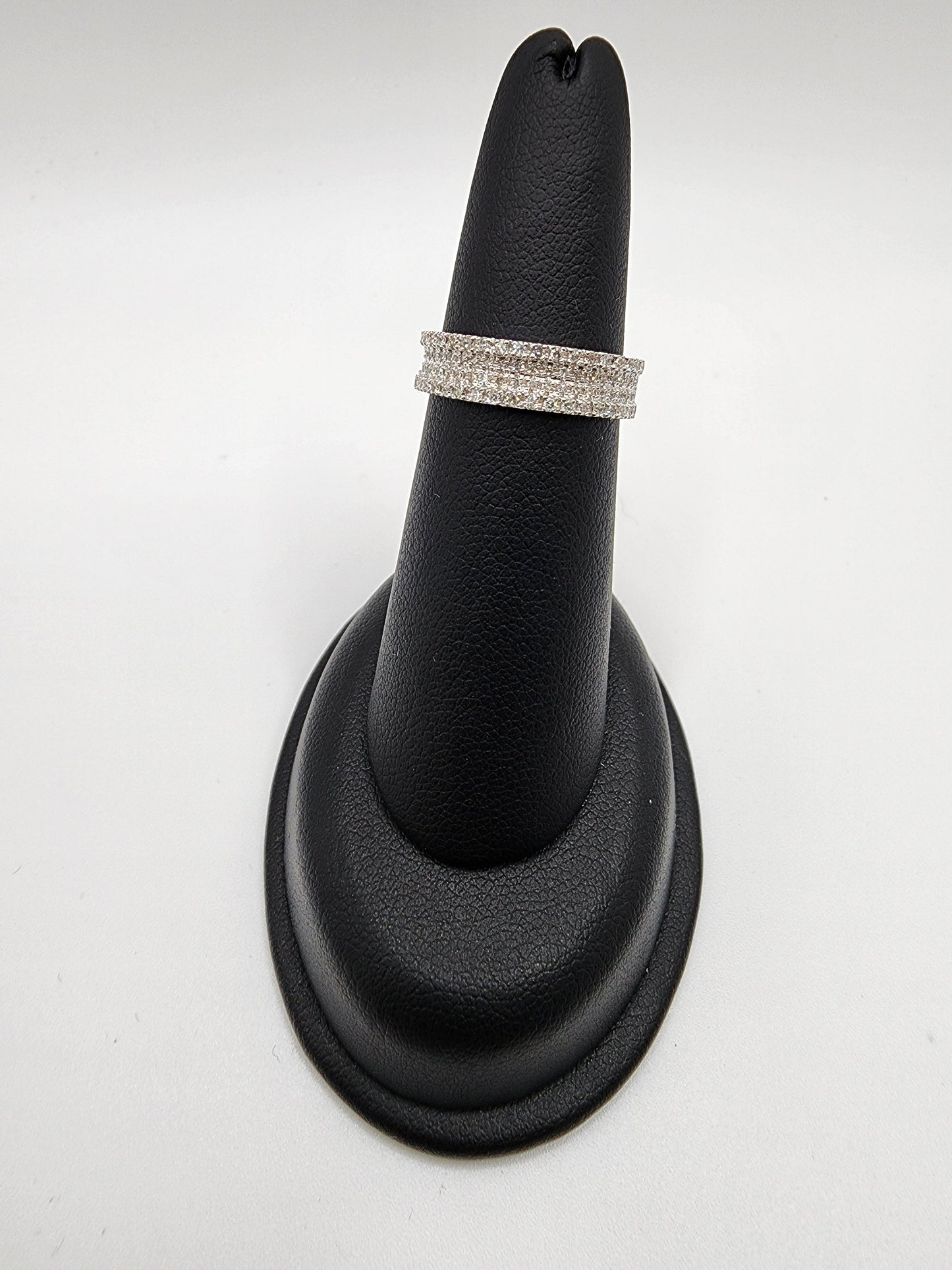 14KT White Gold Band Multi-Row Pave & White Diamond Ring