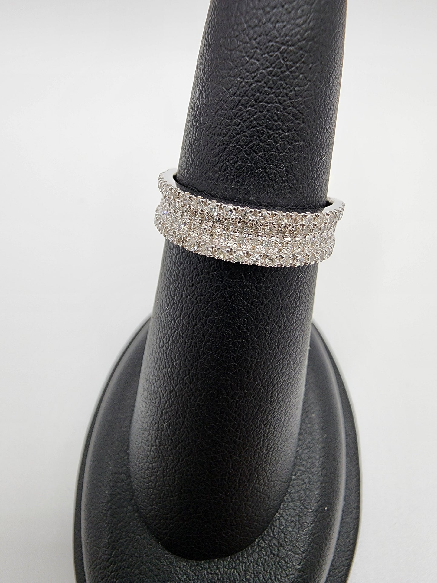 14KT White Gold Band Multi-Row Pave & White Diamond Ring