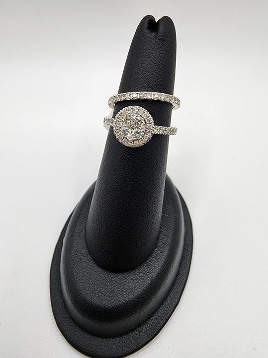 14KT White Gold 1.25 cttw Round Halo Bridal Diamond Ring