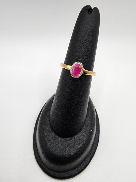 14KT Yellow Gold/ Gen Ruby & .10cttw Diamond Ring