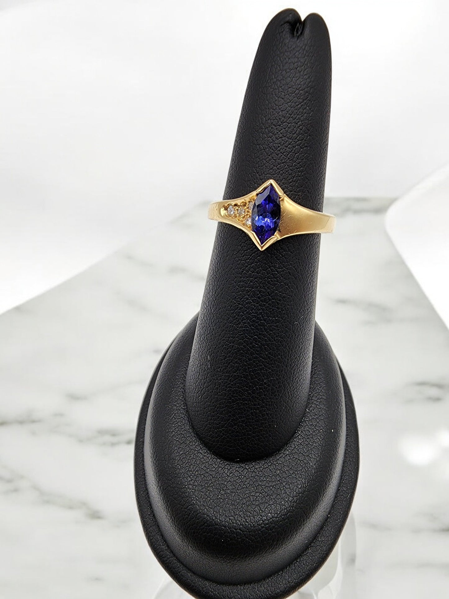 14KT Yellow Gold .50ct Marquise Cut Tanzanite W/.10 Diamond Ring