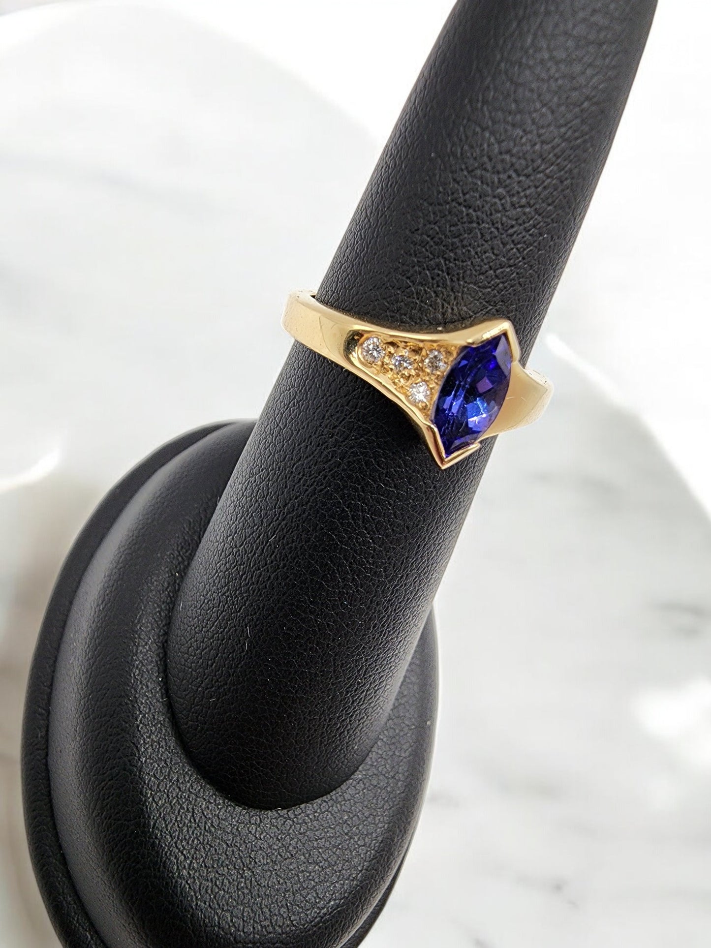 14KT Yellow Gold .50ct Marquise Cut Tanzanite W/.10 Diamond Ring