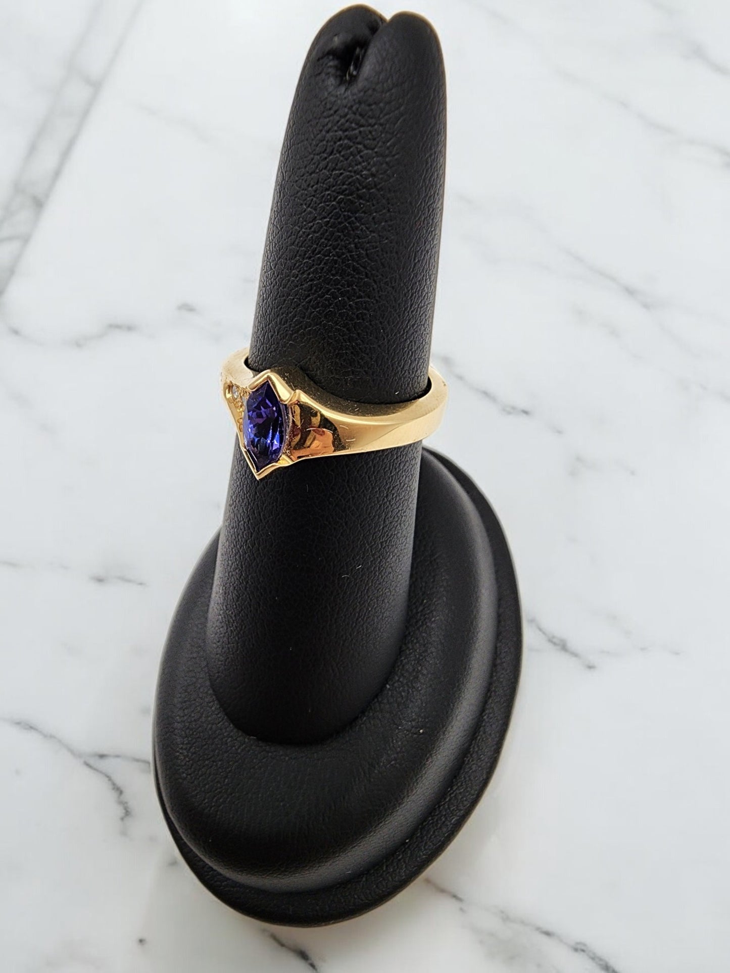 14KT Yellow Gold .50ct Marquise Cut Tanzanite W/.10 Diamond Ring