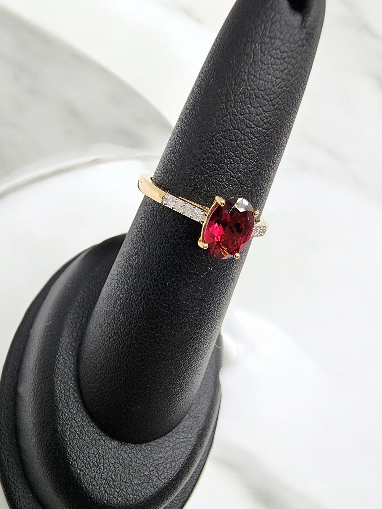 14KT Yellow Gold Rhodolite W/.08 Diamond Ring