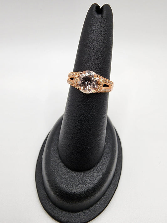 14KT Rose Gold Round Morganite Cntr W/.20 Diamond