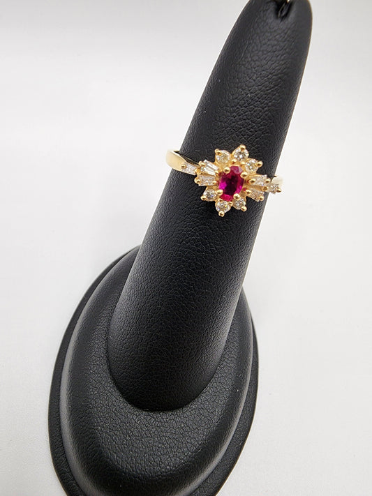 14KT Yellow Gold/ Gen Ruby & .30cttw & Diamond .35cttw