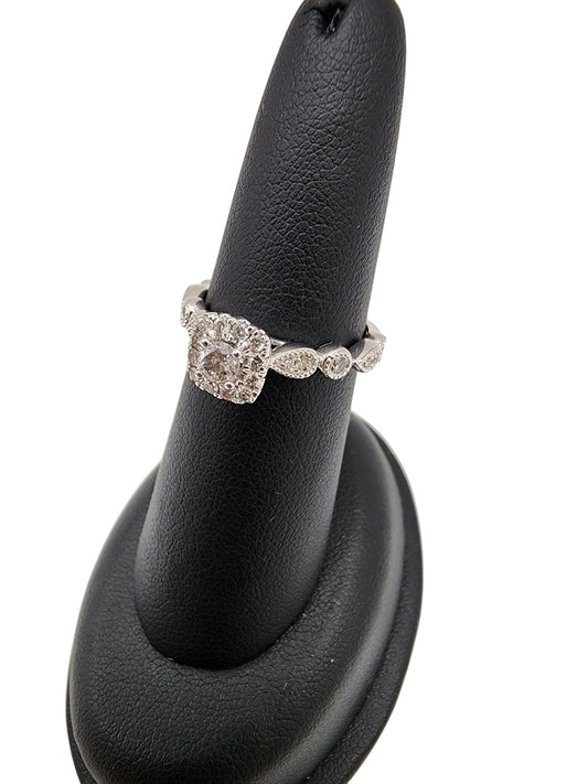 10KT White Gold .50cttw Cluster Solitaire White Diamond Ring