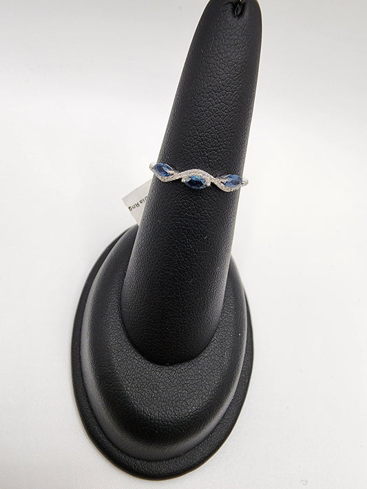 14KT White Gold Marquise CUT Sapphire W/.10 Diamond Ring