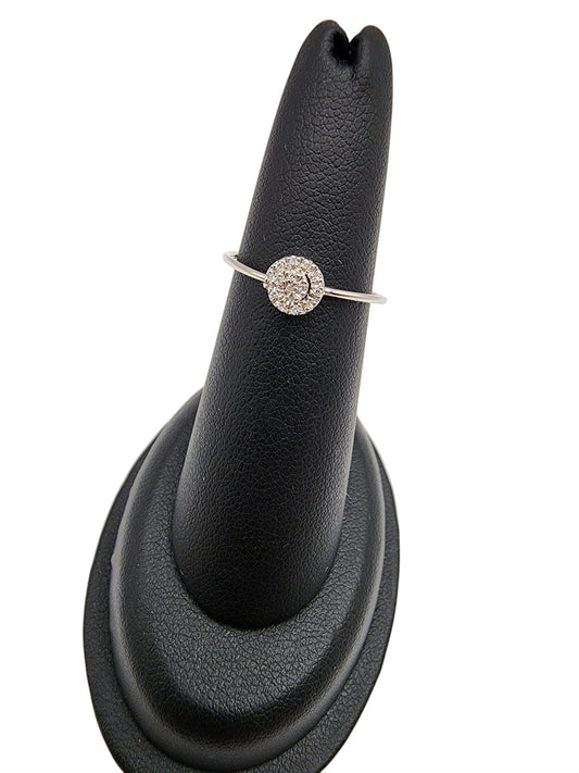 14KT White Gold Solitaire White Cluster Swirl Diamond Ring (Adjustable)