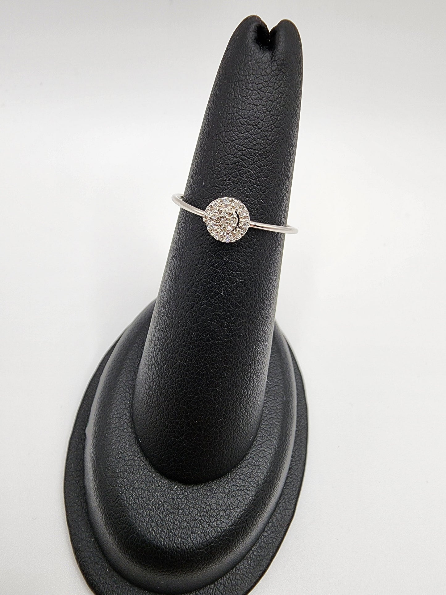 14KT White Gold Solitaire White Cluster Swirl Diamond Ring (Adjustable)