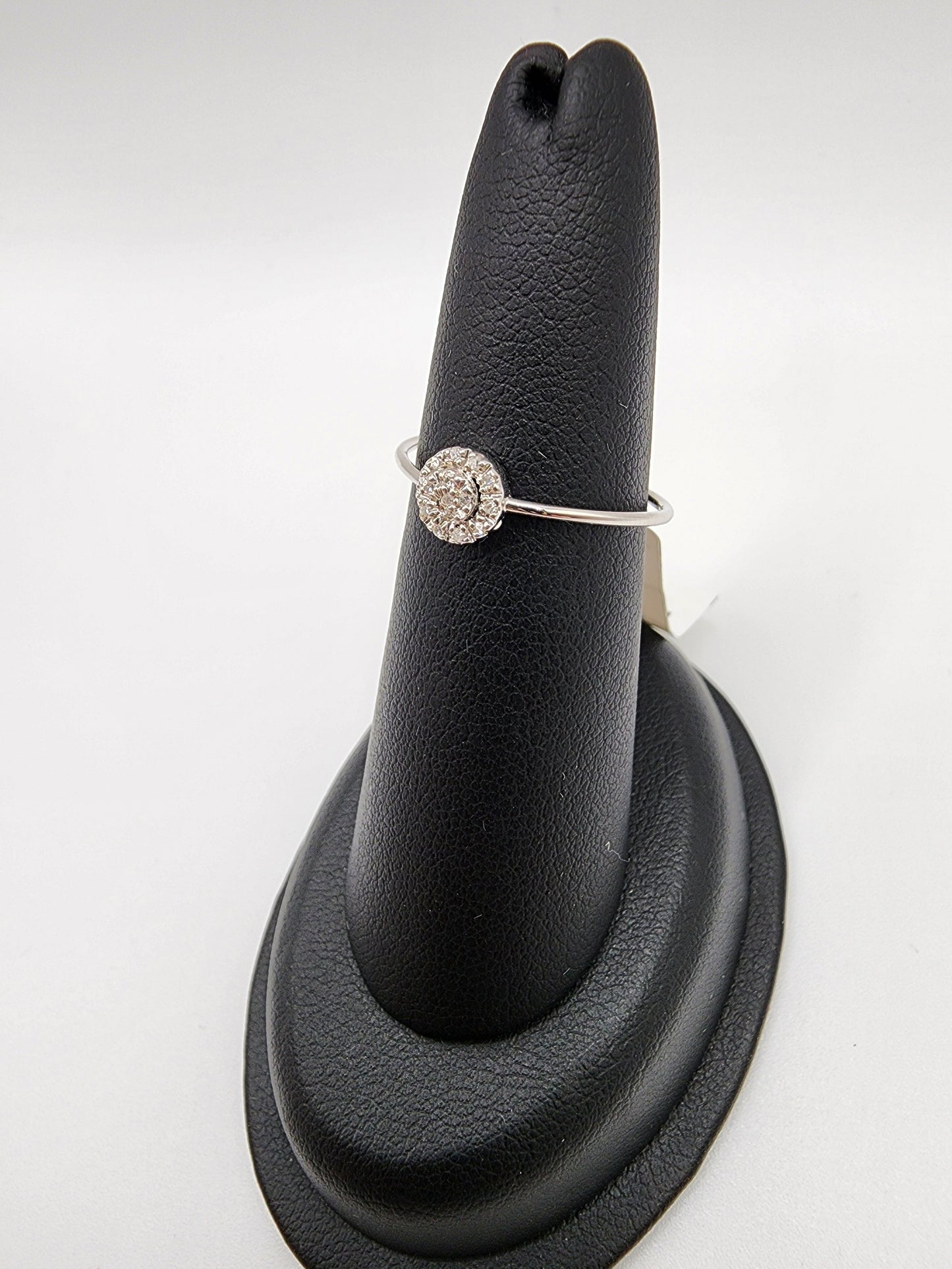 14KT White Gold Solitaire White Cluster Swirl Diamond Ring (Adjustable)