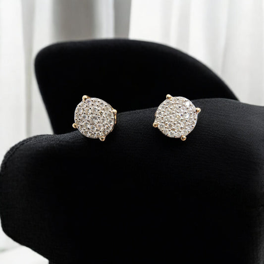 14KT Yellow & White Gold W/ White Diamond .50 Cluster Round Studs Earrings