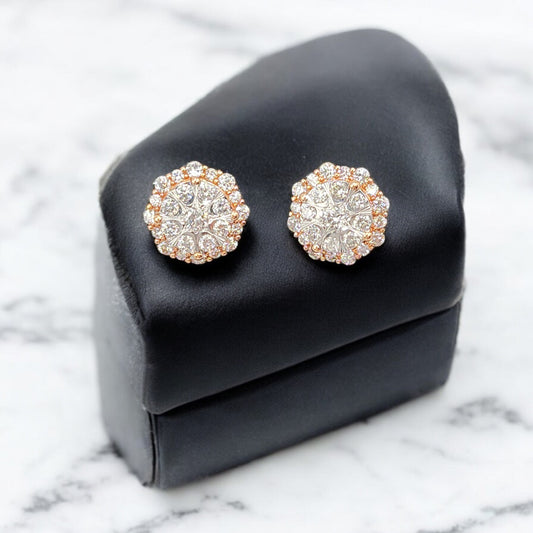 14KT Rose Gold W/ Diamond 1.00cttw Halo Cluster Round Studs Earrings