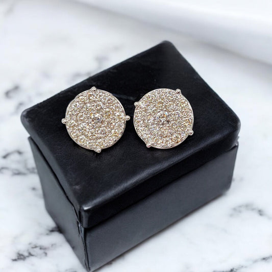 14KT White Gold W/ Diamond 2.15cttw Cluster Round Studs Earrings