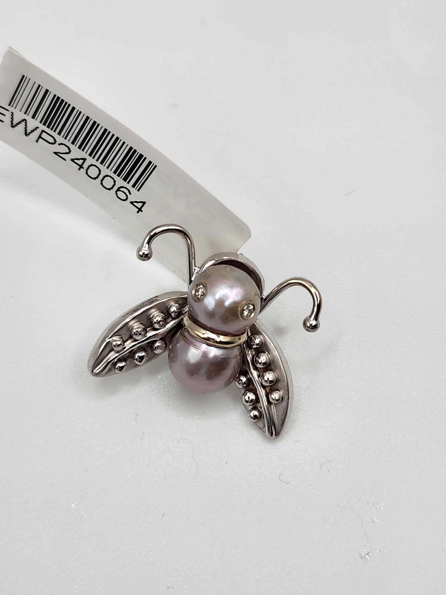 14KT White Gold FW Pearl W/0.3cttw Diamond Bumble Pendant