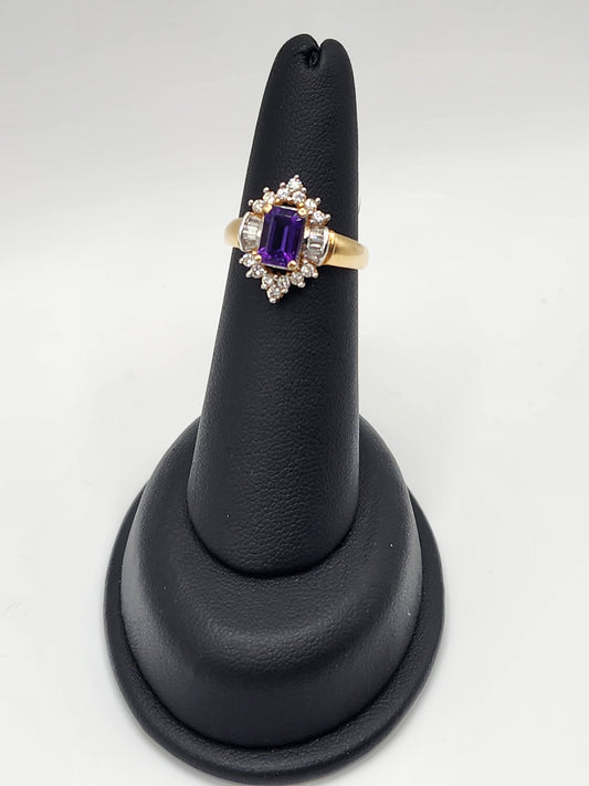 14KT Yellow Gold Ring Amethyst W/.50 Diamond