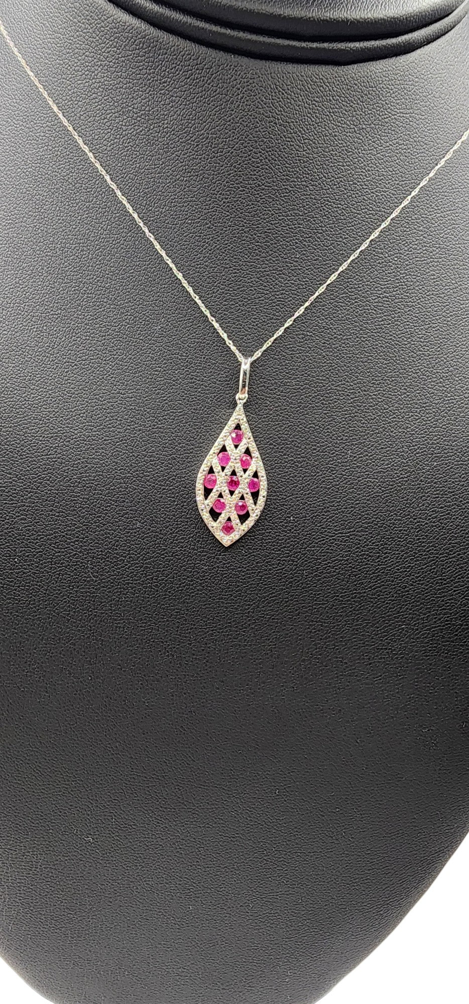 14KT Gold W/Ruby 1.00cttw & Diamond Teardrop And Chain 18"