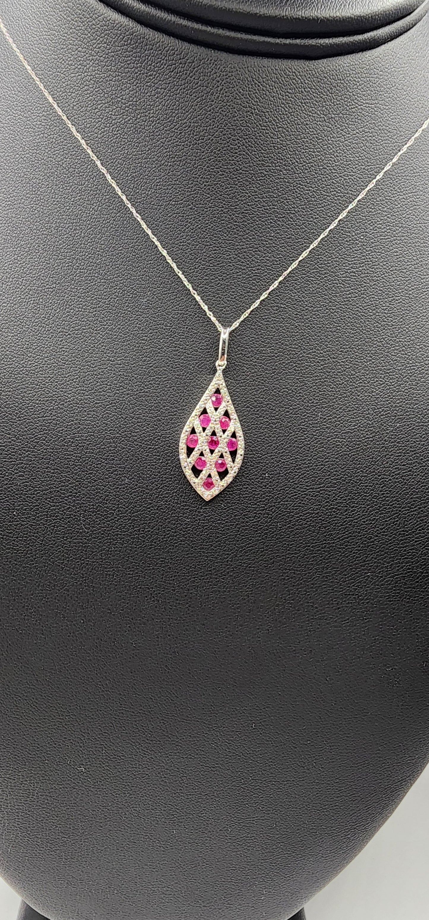 14KT Gold W/Ruby 1.00cttw & Diamond Teardrop And Chain 18"