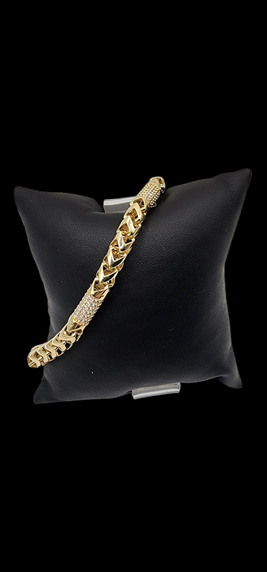 10KT Yellow Gold Fancy Semisolid Round 8'' Bracelets 6mm W/ White Cz