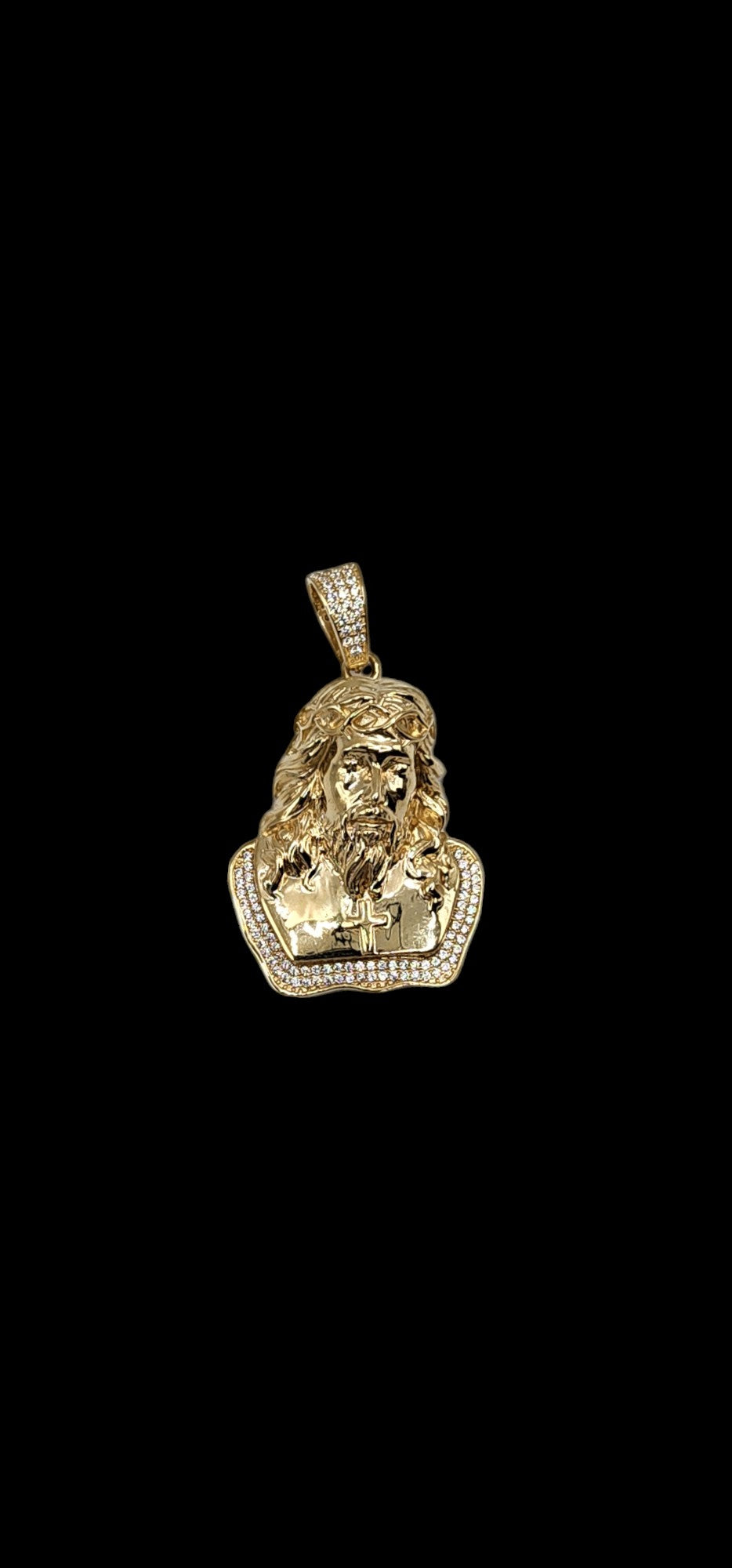 10KT Yellow Gold 52mm Semisolid Jesus W/ White Cz Pendant